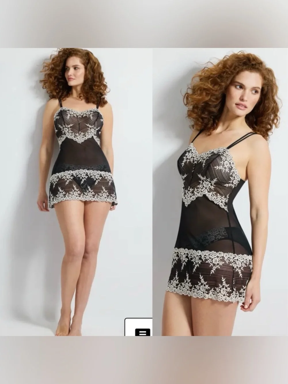 Wacoal EUC Embrace Lace Chemise in Black and Cream Size M